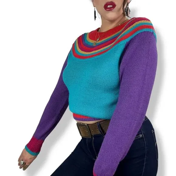 ❌SOLD❌1970's QUEENS WAY TO FASHION rainbow knit sweater made in Korea - Picture 12 of 17